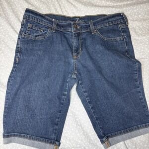 Old Navy Bermuda Stretch Denim Short High Rise Cuffed Med Wash Blue Sz 10